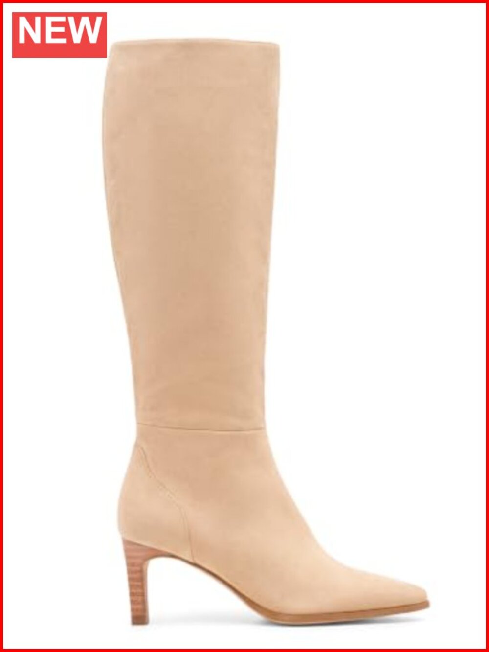 Faux Suede Knee High Boots Pointed Toe Stacked Heel Side Zip Tall Dress Boots